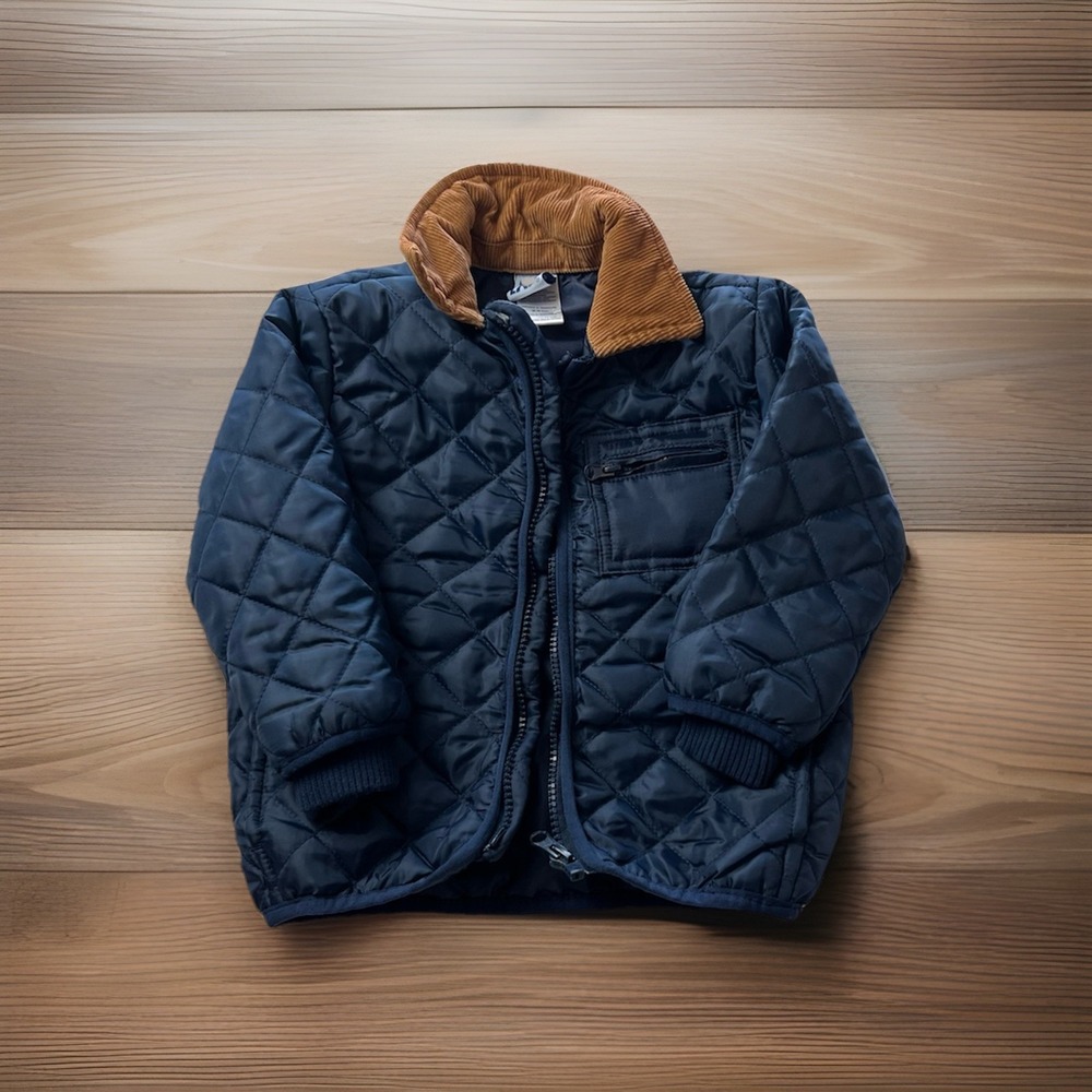 Little Lad Toddler Boys Quilted Jacket Corduroy Collar Navy Blue 24M